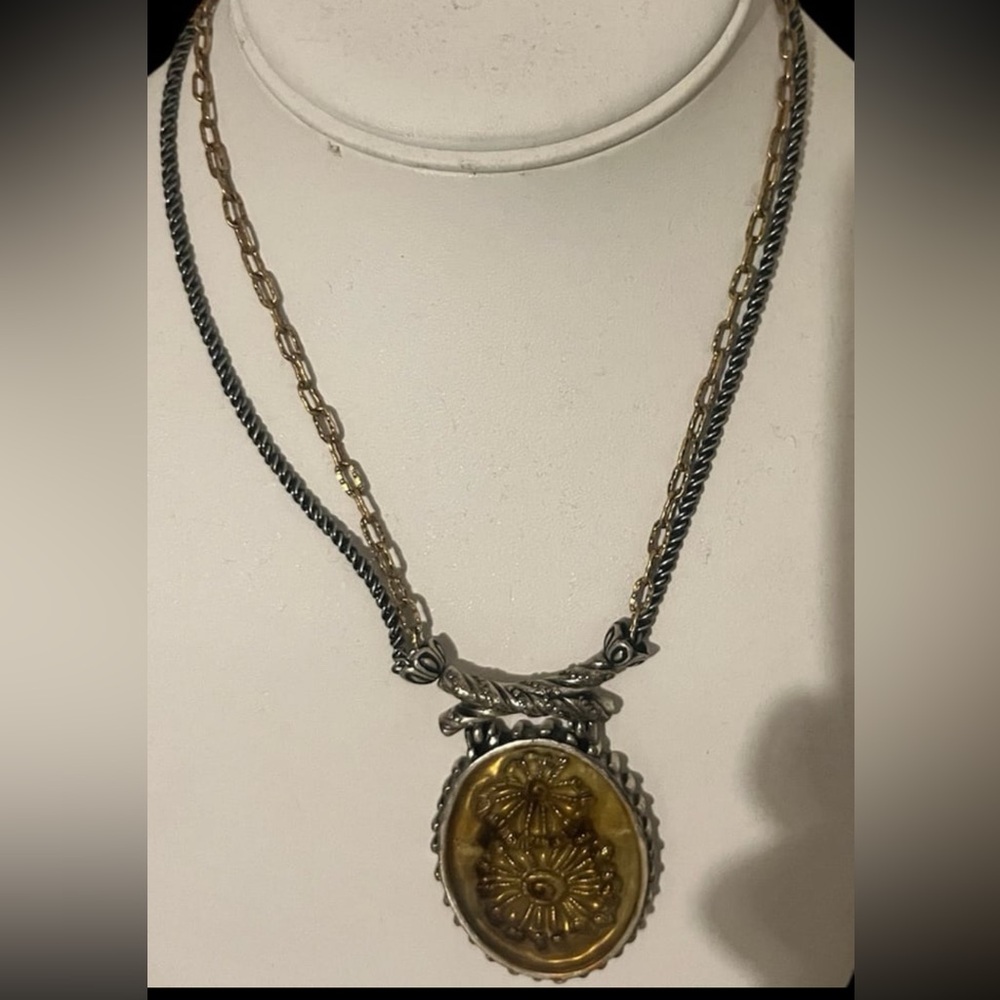 - Chicos floral design gold and silver pendant necklace